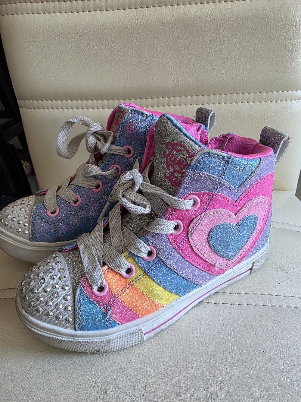Skechers Glitter Blue Light-Up Sneakers with Pink Eyelets